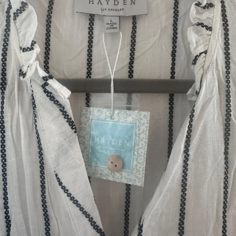 Hayden Los Angeles Striped Tiered Mini Dress Tunic Large White Black